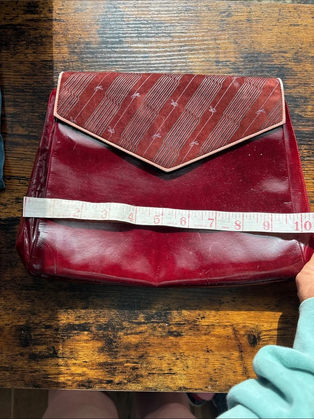 Linea Patent Leather Burgundy Envelope Crossbody with Contrast Trim